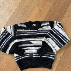 Z Supply Textured Striped Crewneck in Black, Cream & Taupe